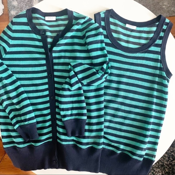 Akris Punto Striped Knit Cardigan 2 Piece Set Women’s US Size 6 - Picture 1 of 15